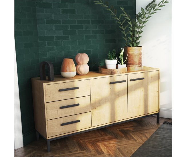 Conforama Buffet Craft 2 Puertas 3 Cajones Decoración Roble - L153 Cm