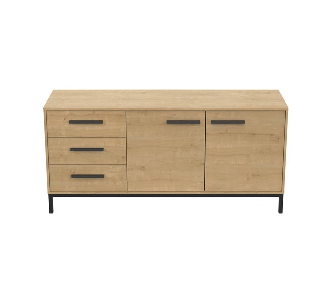 Conforama Buffet Craft 2 puertas 3 cajones decoración roble - L153 cm