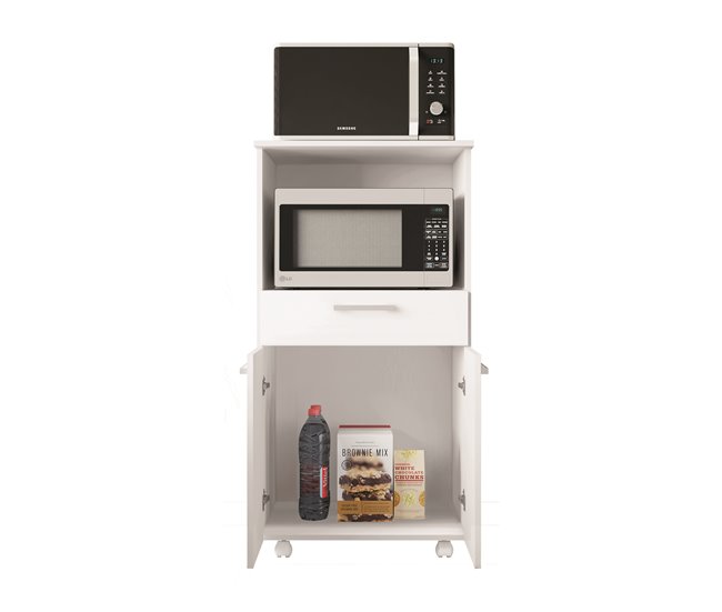 Conforama Buyqualia Mueble De Cocina Para Microondas Con Ruedas Aparador Auxiliar En Color Blanco (Alto 118cm / Ancho 61 Cm/Fondo 49 Cm)