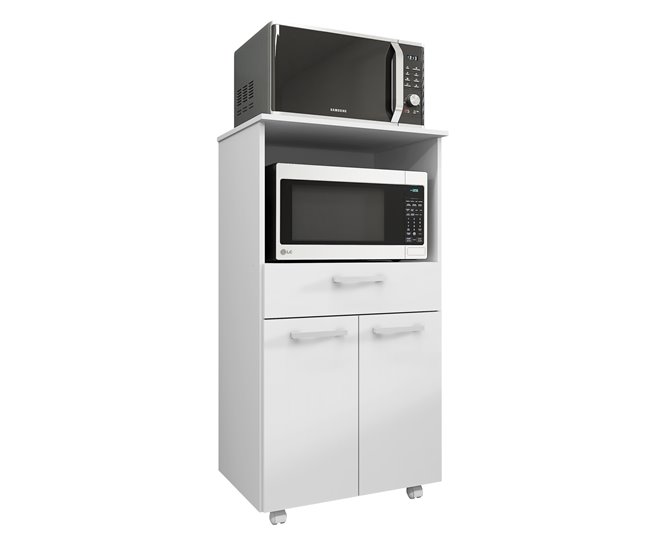 Conforama Buyqualia Mueble de Cocina para microondas con Ruedas aparador Auxiliar en Color Blanco (Alto 118cm / Ancho 61 cm/Fondo 49 cm)