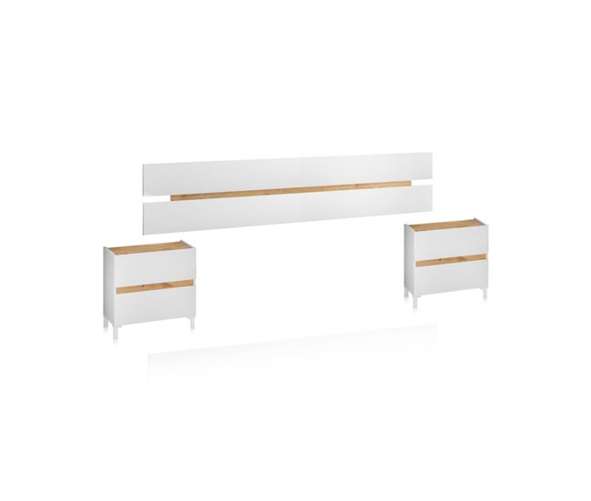Conforama Cabecero Con Mesitas Ezra Blanco Artik (Blanco Mate) - Roble Nodi 216 X 47 X 3 Cm