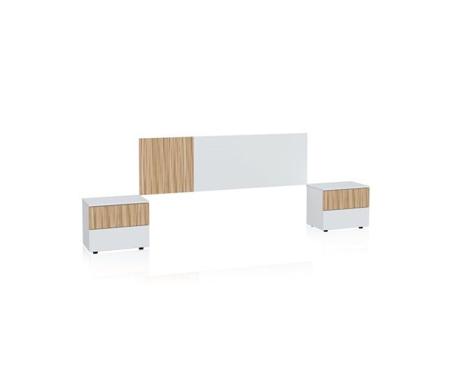 Conforama Cabecero Con Mesitas Nitza Blanco Artik (Blanco Mate) - Natur 166 X 50 X 3 Cm