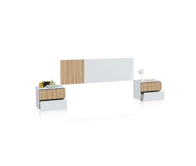 Conforama Cabecero con mesitas Nitza Blanco Artik (Blanco Mate) - Natur 166 x 50 x 3 cm
