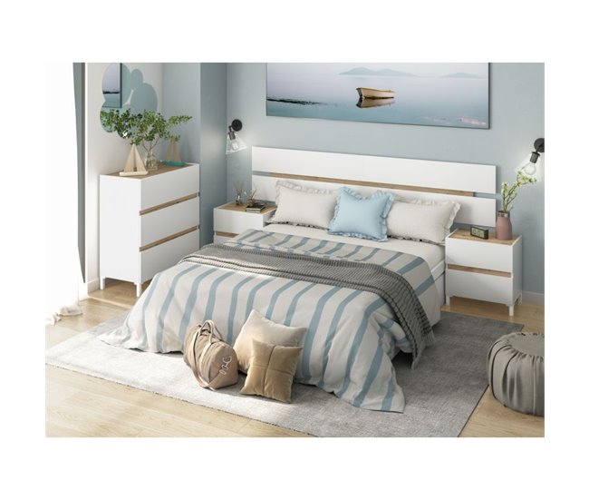 Conforama Cabecero Con Mesitas Tempus Blanco Artik (Blanco Mate) - Roble Nodi 216 X 47 X 3 Cm