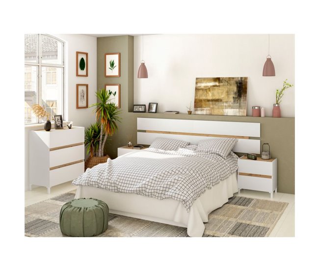 Conforama Cabecero Con Mesitas Tempus Blanco Artik (Blanco Mate) - Roble Nodi 216 X 47 X 3 Cm