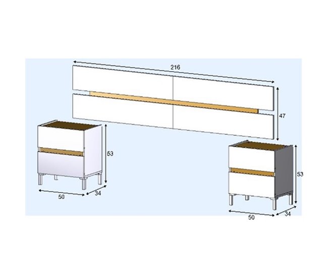 Conforama Cabecero Con Mesitas Tempus Blanco Artik (Blanco Mate) - Roble Nodi 216 X 47 X 3 Cm