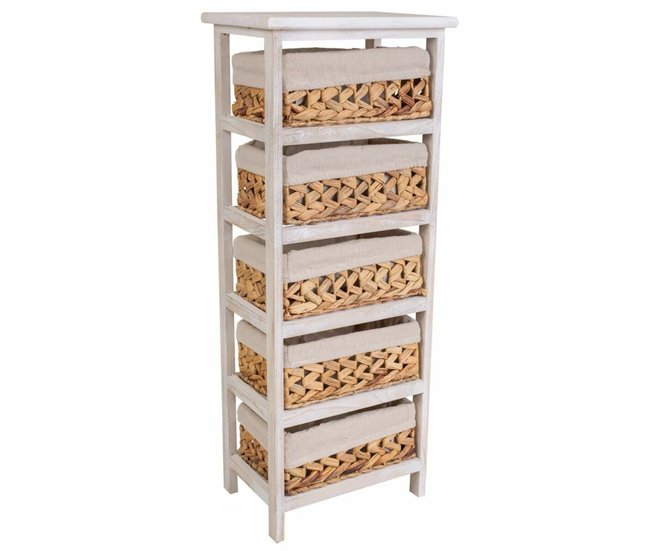 Conforama Cajonera Alexandra House Living Blanco Tela Jacinto de agua Madera de Paulonia 25 x 88 x 35 cm