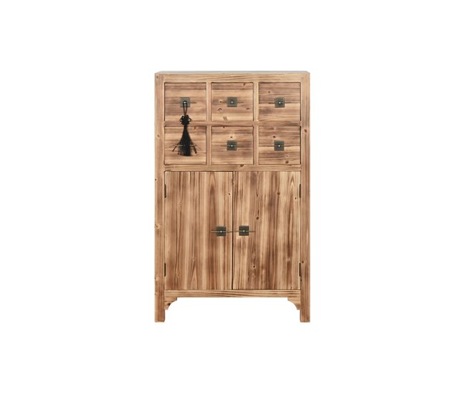 Conforama Cajonera Home ESPRIT Negro Natural Abeto Madera MDF Oriental 63 X 27 X 101 Cm