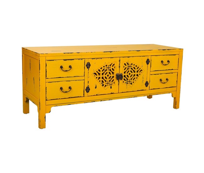 Conforama Cajonera multiusos Alexandra House Living Amarillo Madera de abeto Madera MDF 40 x 50 x 120 cm
