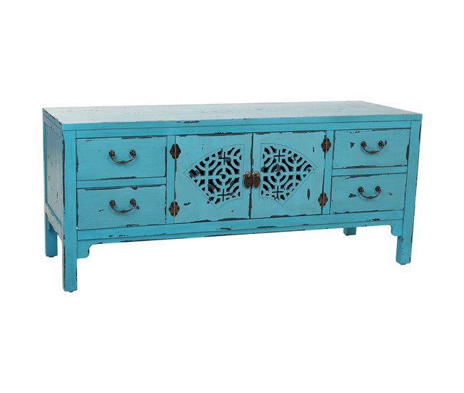 Conforama Cajonera multiusos Alexandra House Living Azul Madera de abeto Madera MDF 40 x 50 x 120 cm
