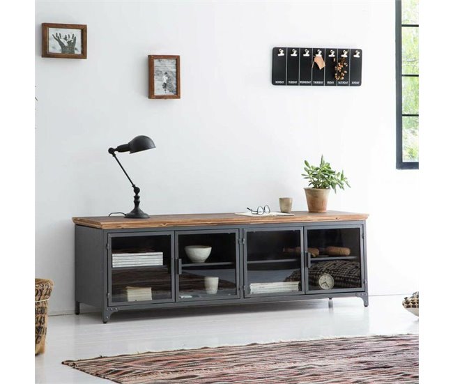 Conforama Cajonera Multiusos Alexandra House Living Marrón Gris Madera Metal Vidrio 41 X 50 X 161 Cm