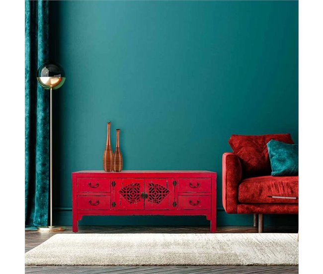 Conforama Cajonera Multiusos Alexandra House Living Rojo Madera De Abeto Madera MDF 40 X 50 X 120 Cm