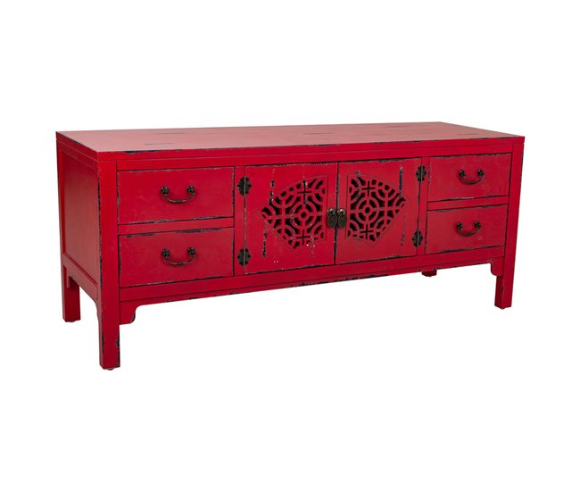 Conforama Cajonera multiusos Alexandra House Living Rojo Madera de abeto Madera MDF 40 x 50 x 120 cm