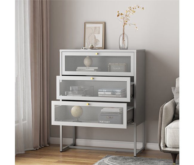 Conforama Cajonera Sund Con 3 Cajones Acero 105x80x40cm - Gris [en.casa]