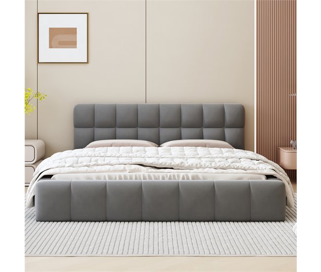 Conforama Cama 140 X 190 Cm Cama Juvenil Cama De Matrimonio Con Respaldo Blando Cama Plana Somier De Láminas Lino Cinza