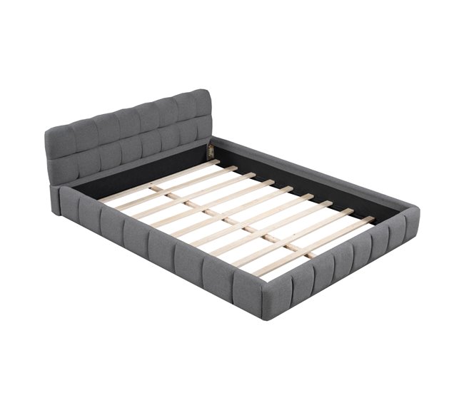 Conforama Cama 140 X 190 Cm Cama Juvenil Cama De Matrimonio Con Respaldo Blando Cama Plana Somier De Láminas Lino Cinza