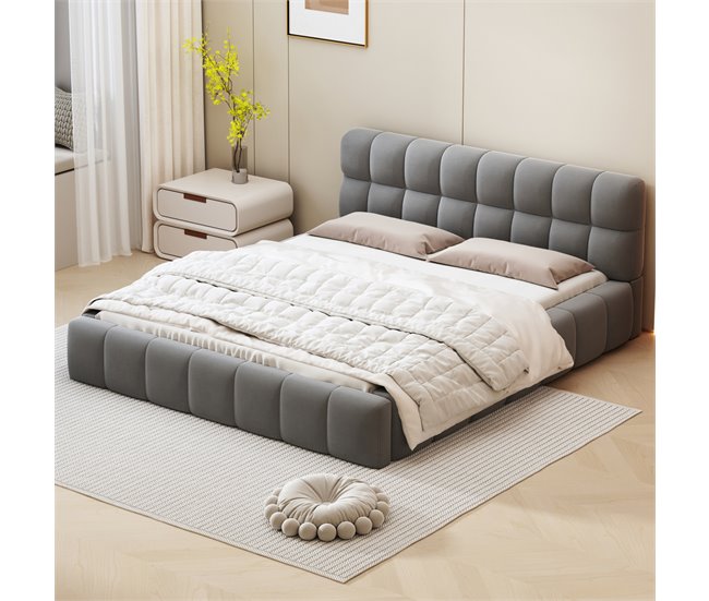 Conforama Cama 140 X 190 Cm Cama Juvenil Cama De Matrimonio Con Respaldo Blando Cama Plana Somier De Láminas Lino Cinza