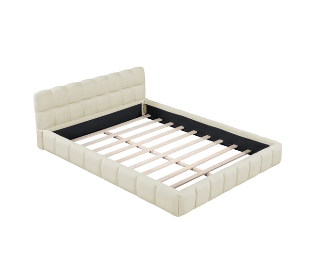 Conforama Cama 140 x 190 cm cama juvenil cama de matrimonio con respaldo blando cama plana somier de láminas lino beige