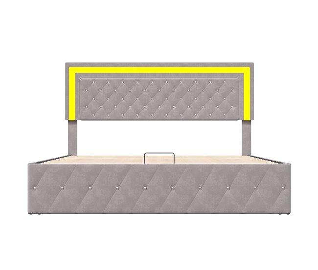 Conforama Cama 140x200 Cm Con LED Y Almacenamiento Cabecero Ajustable Cama Hidráulica Canapé Terciopelo Beige Diseño Moderno Y Práctico