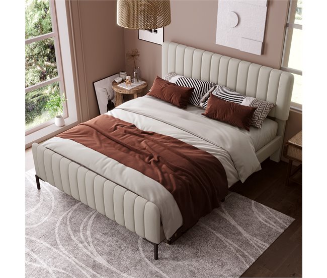 Conforama Cama 160 X 200 Cm Estructura De Cama Cabecero Ajustable Estructura De Cama Cama Para Adolescentes Dormitorio Lino Beige