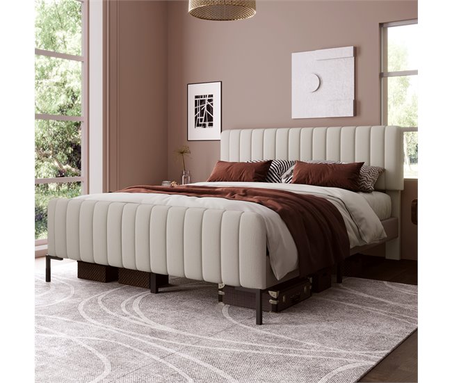 Conforama Cama 160 X 200 Cm Estructura De Cama Cabecero Ajustable Estructura De Cama Cama Para Adolescentes Dormitorio Lino Beige