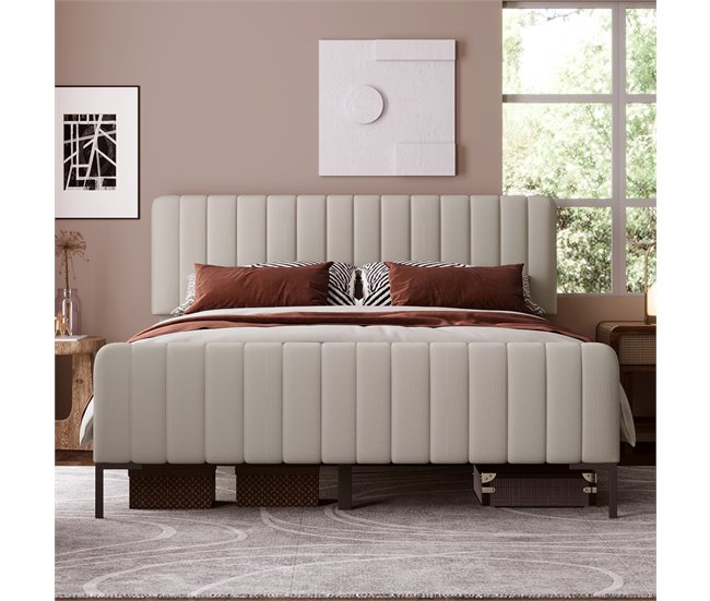 Conforama Cama 160 X 200 Cm Estructura De Cama Cabecero Ajustable Estructura De Cama Cama Para Adolescentes Dormitorio Lino Beige