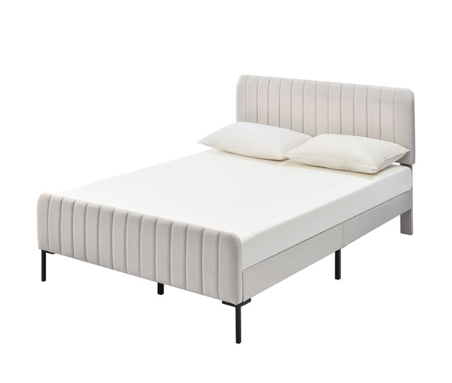 Conforama Cama 160 x 200 cm estructura de cama cabecero ajustable estructura de cama cama para adolescentes dormitorio lino beige