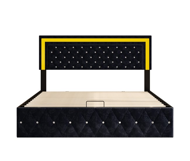 Conforama Cama 160x200 Cm Con LED Y Almacenamiento Cabecero Ajustable Cama Hidráulica Canapé Terciopelo Negro Diseño Moderno Y Práctico