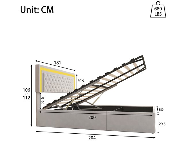Conforama Cama 180x200 Cm Con LED Y Almacenamiento Cabecero Ajustable Cama Hidráulica Canapé Terciopelo Beige Diseño Moderno Y Práctico