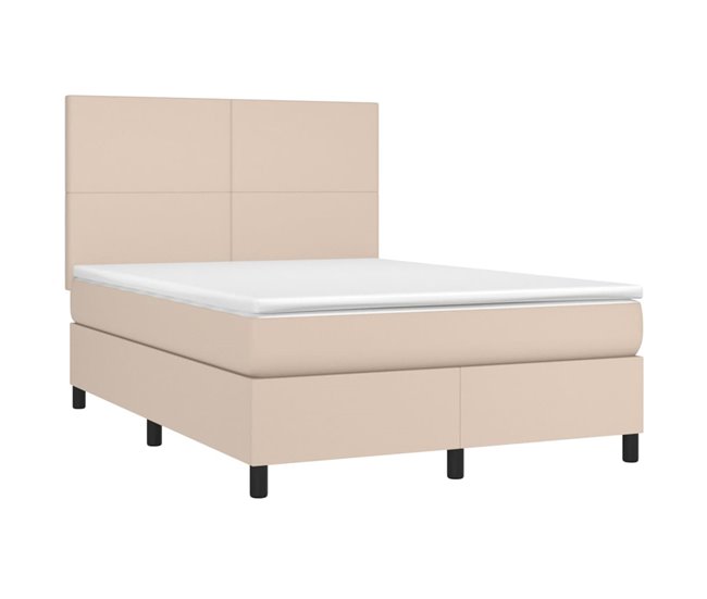 Conforama Cama Box Spring Colchón LED Cuero Sintético Capuchino 140x200cm Diseño Plano