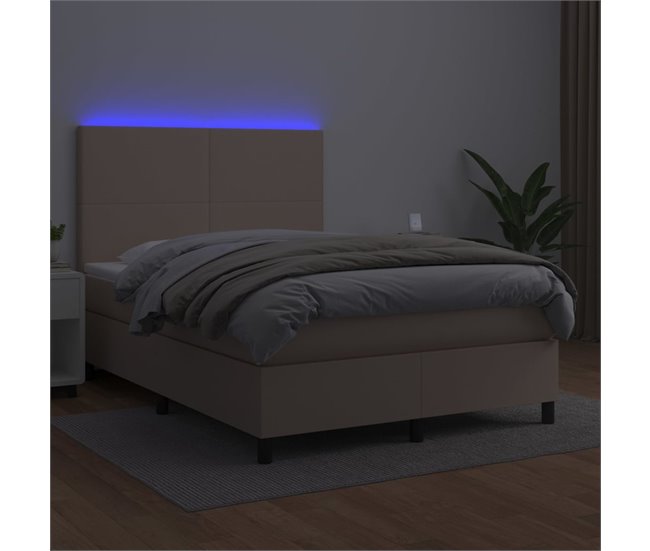 Conforama Cama Box Spring Colchón LED Cuero Sintético Capuchino 140x200cm Diseño Plano