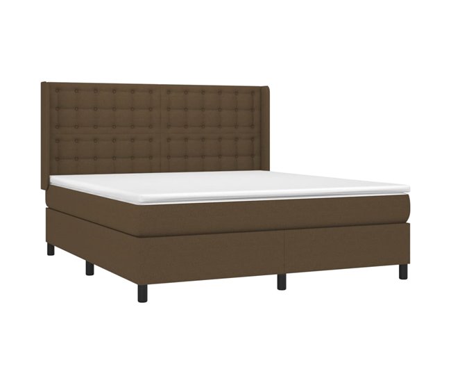 Conforama Cama Box Spring Colchón Luces LED Tela Marrón Oscuro 180x200cm Botones