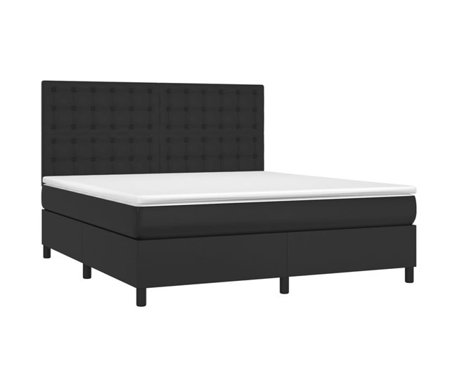 Conforama Cama Box Spring Colchón Y LED Cuero Sintético Negro 160x200 Cm Botones