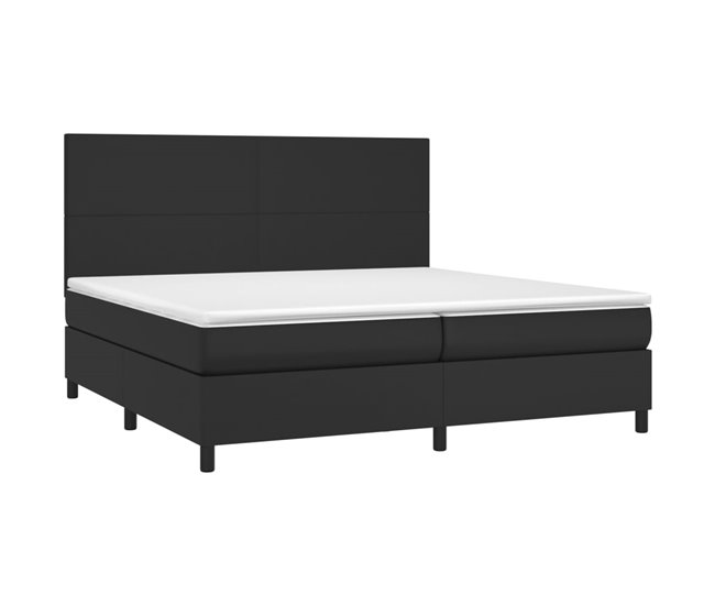 Conforama Cama Box Spring Colchón Y LED Cuero Sintético Negro 200x200 Cm Diseño Plano