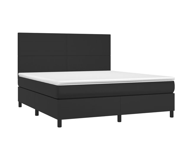 Conforama Cama Box Spring Colchón Y LED Cuero Sintético Negro 180x200 Cm Diseño Plano