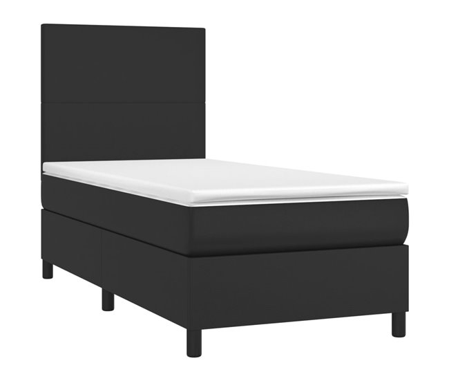 Conforama Cama Box Spring Colchón Y LED Cuero Sintético Negro 100x200 Cm Diseño Plano