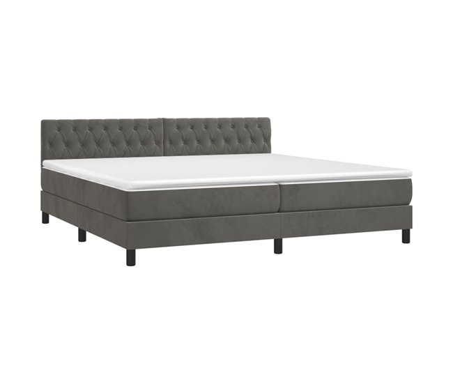 Conforama Cama Box Spring Colchón Y LED Terciopelo Gris Oscuro 200x200 Cm Diseño De Botones