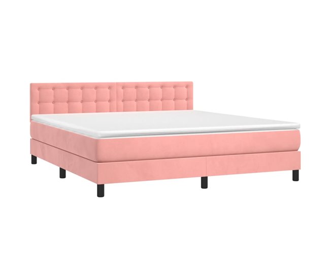 Conforama Cama Box Spring Colchón Y LED Terciopelo Rosa 160x200 Cm Botones