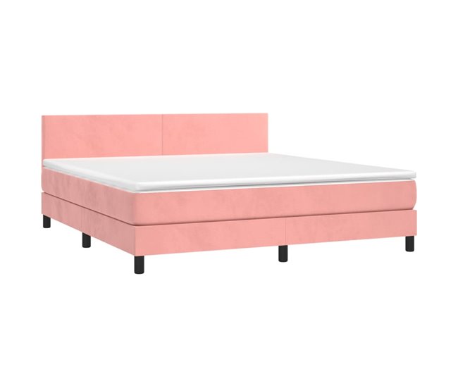 Conforama Cama Box Spring Colchón Y LED Terciopelo Rosa 180x200 Cm Diseño Plano
