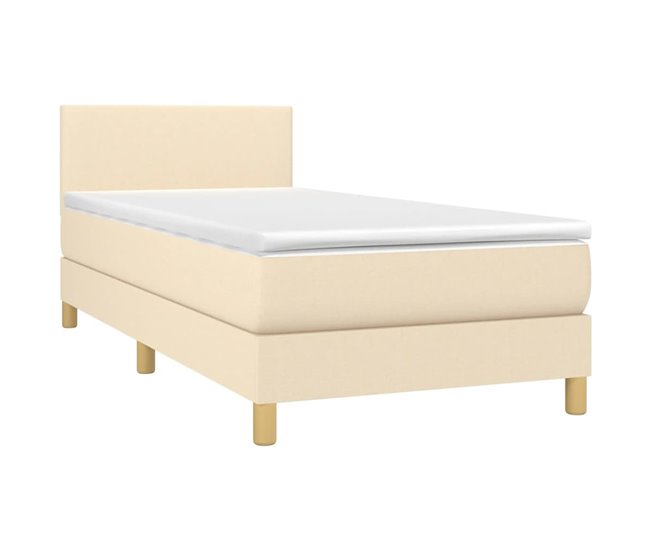 Conforama Cama Box Spring Colchón Y Luces LED Tela Crema 90x200 Cm Diseño Plano