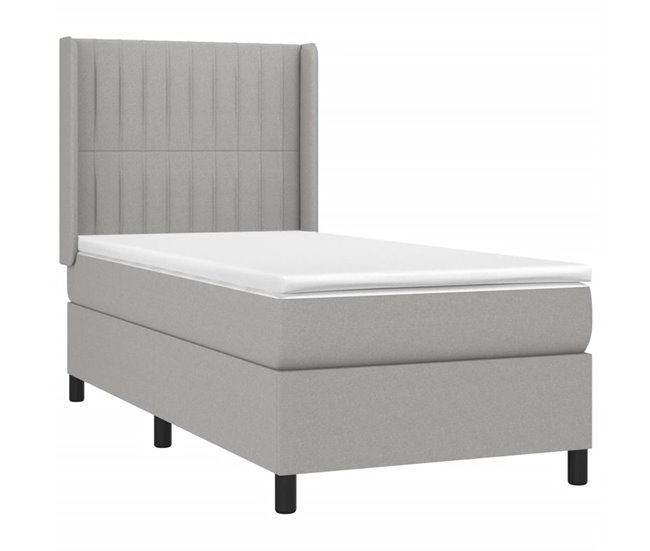 Conforama Cama Box Spring Colchón Y Luces LED Tela Gris Claro 90x190 Cm Rayas Verticales