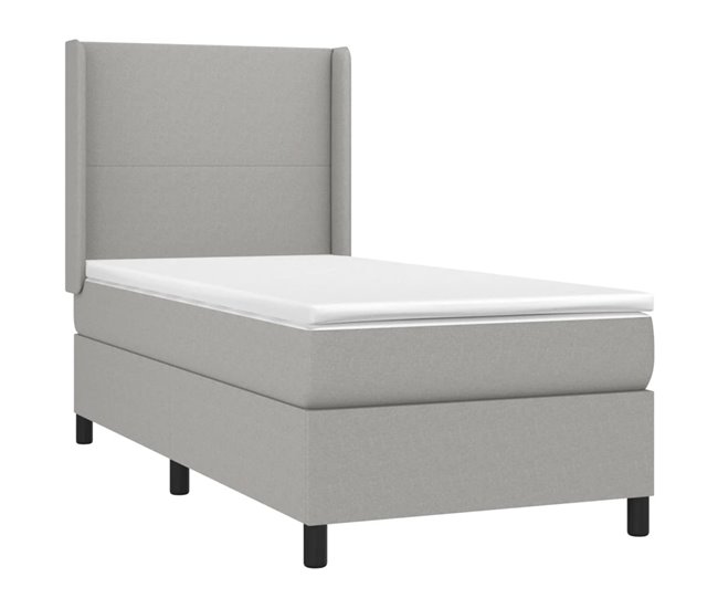 Conforama Cama Box Spring Colchón Y Luces LED Tela Gris Claro 100x200 Cm Diseño Plano