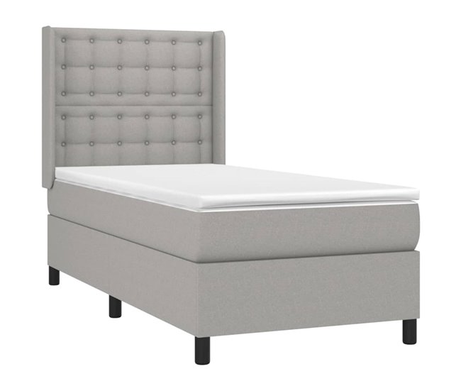 Conforama Cama Box Spring Colchón Y Luces LED Tela Gris Claro 90x190 Cm Botones