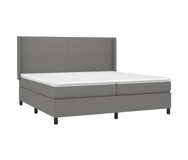 Conforama Cama Box Spring Colchón Y Luces LED Tela Gris Claro 200x200 Cm Diseño Plano