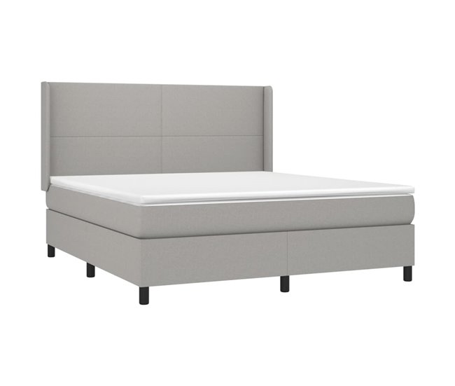 Conforama Cama Box Spring Colchón Y Luces LED Tela Gris Claro 180x200 Cm Diseño Plano
