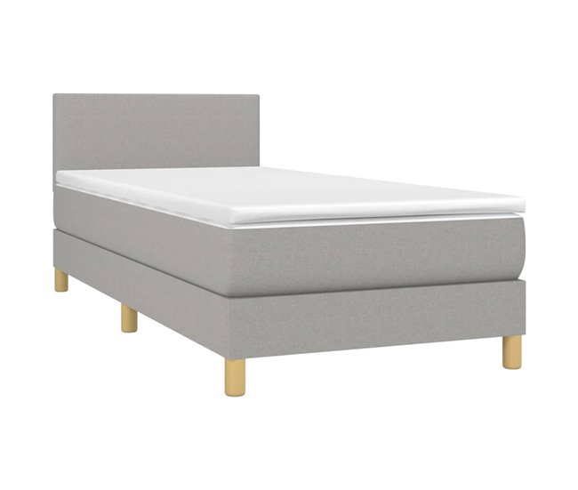 Conforama Cama Box Spring Colchón Y Luces LED Tela Gris Claro 80x200 Cm Diseño Plano