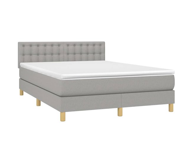 Conforama Cama Box Spring Colchón Y Luces LED Tela Gris Claro 140x200 Cm Botones