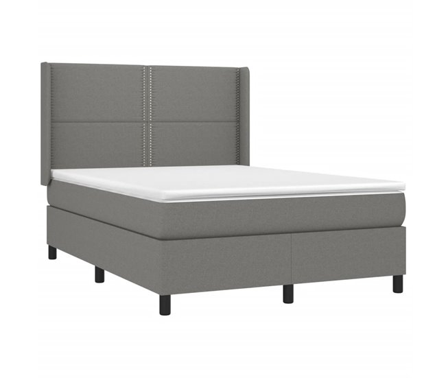 Conforama Cama Box Spring Colchón Y Luces LED Tela Gris Oscuro 140x200 Cm Liso Con Clavos