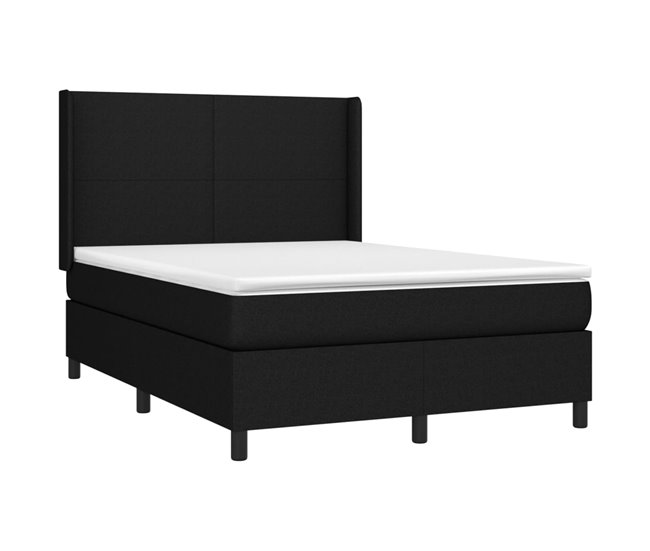 Conforama Cama Box Spring Colchón Y Luces LED Tela Negro 140x200 Cm Diseño Plano