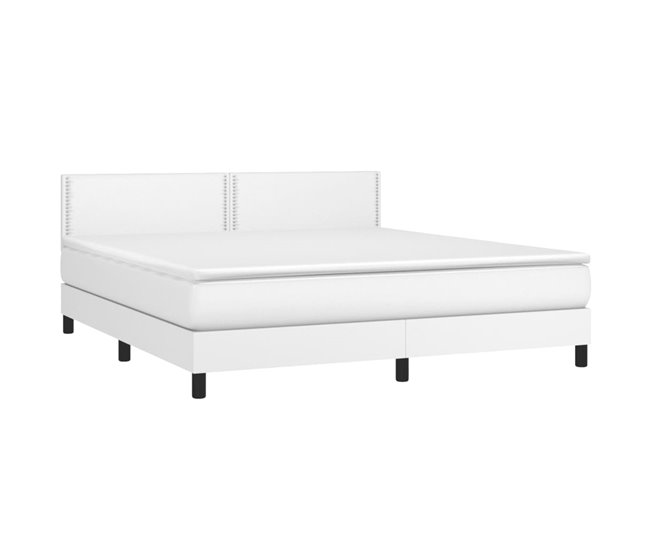 Conforama Cama Box Spring Con Colchón Cuero Sintético Blanco 180x200 Cm Liso Con Clavos